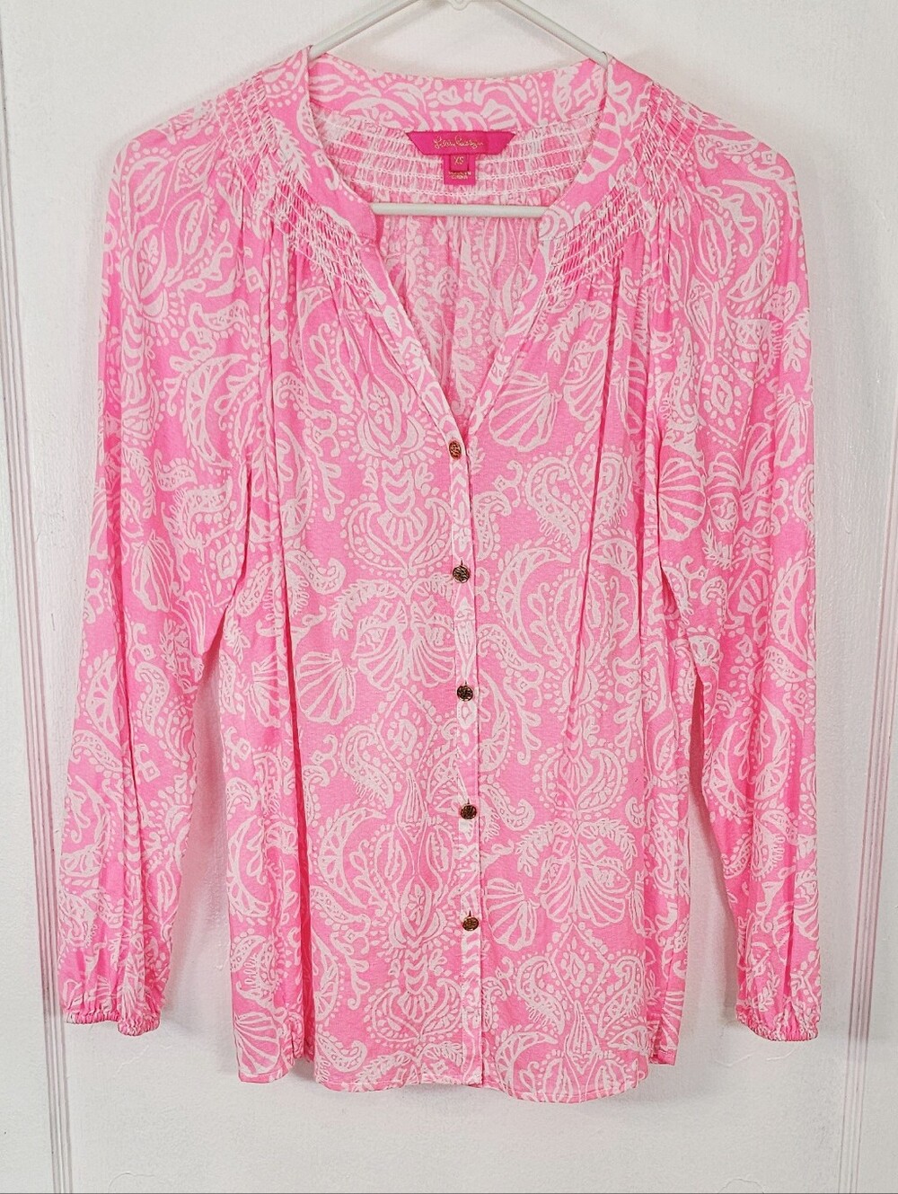 Lilly Pulitzer Pink & White Paisley Button-Down Blouse